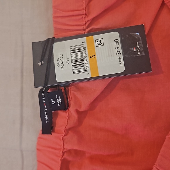 Tommy Hilfiger Coral Off the Shoulder Embroidered Eyelet Hem Size S Blouse - Picture 12 of 12